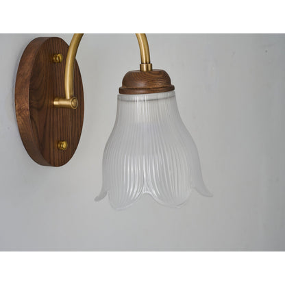 Bellarune Ribbed Bell Glass and Walnut Wall Sconce
