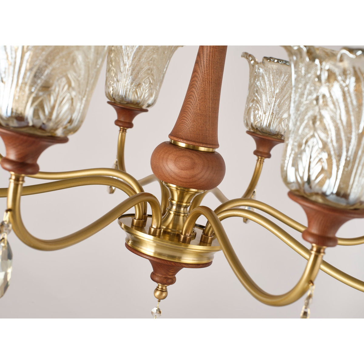 
Aurelia Antique Brass Floral Glass Chandelier with Wood Accents