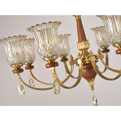 Tulverna Ribbed Tulip Glass and Wood Chandelier