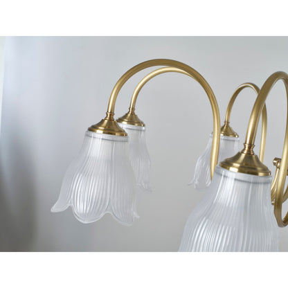 Bellarune Ribbed Bell Glass and Walnut Chandelier