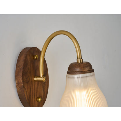 Bellarune Ribbed Bell Glass and Walnut Wall Sconce