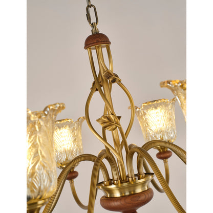 Sylvaris Sculpted Leaf Glass and Wood Chandelier