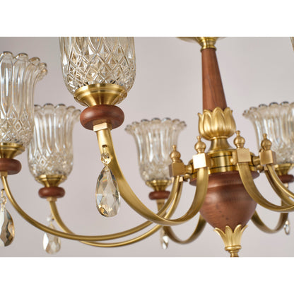 Tulverna Ribbed Tulip Glass and Wood Chandelier