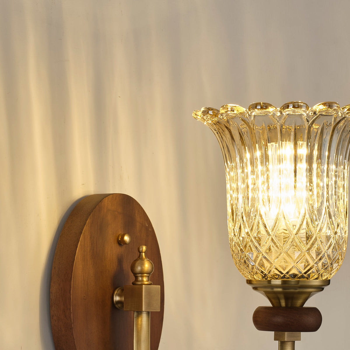 
Tulverna Ribbed Tulip Glass and Wood Wall Sconce