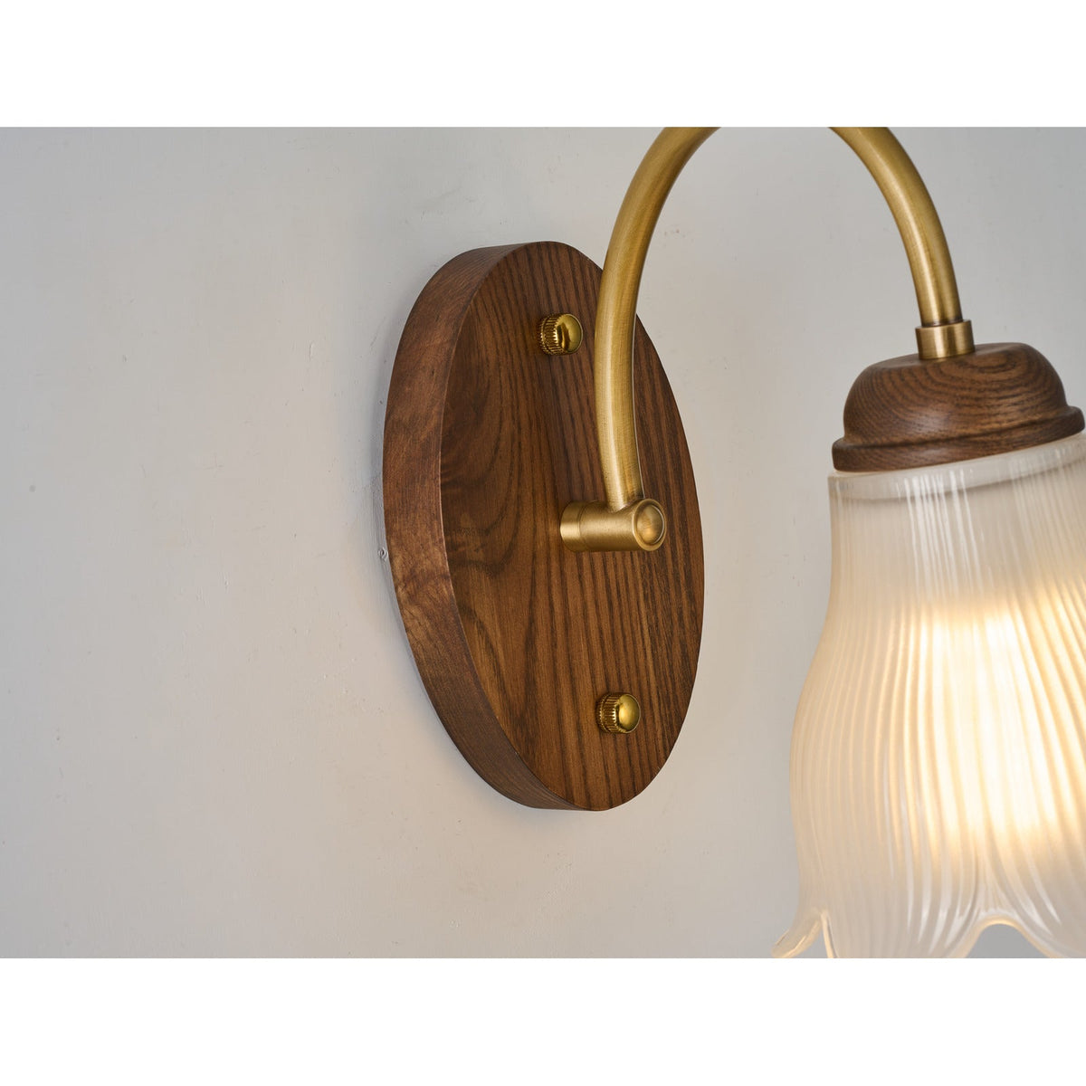 
Bellarune Ribbed Bell Glass and Walnut Wall Sconce