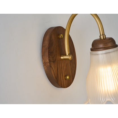Bellarune Ribbed Bell Glass and Walnut Wall Sconce