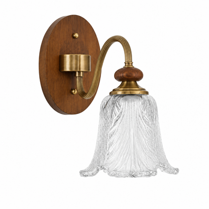 Sylvaris Sculpted Leaf Glass and Wood Wall Sconce