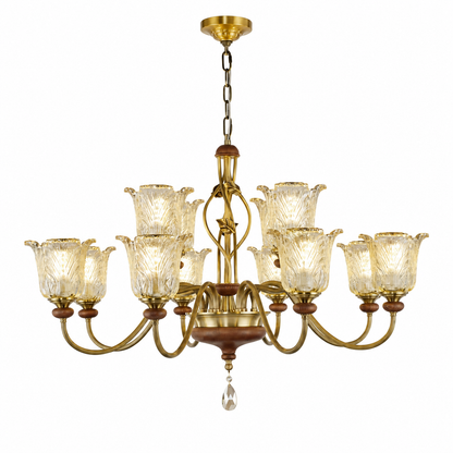 Sylvaris Sculpted Leaf Glass and Wood Chandelier