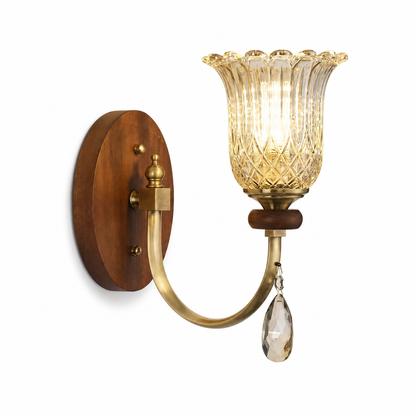 Tulverna Ribbed Tulip Glass and Wood Wall Sconce