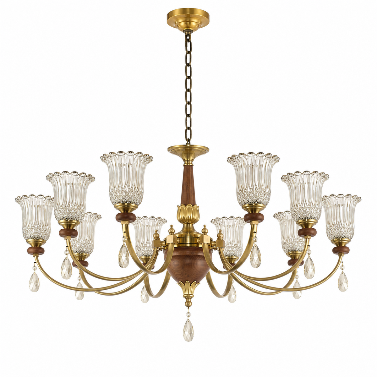
Tulverna Ribbed Tulip Glass and Wood Chandelier