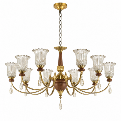 Tulverna Ribbed Tulip Glass and Wood Chandelier