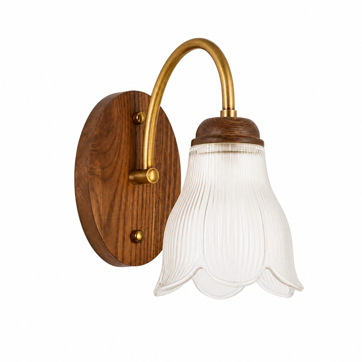 
Bellarune Ribbed Bell Glass and Walnut Wall Sconce