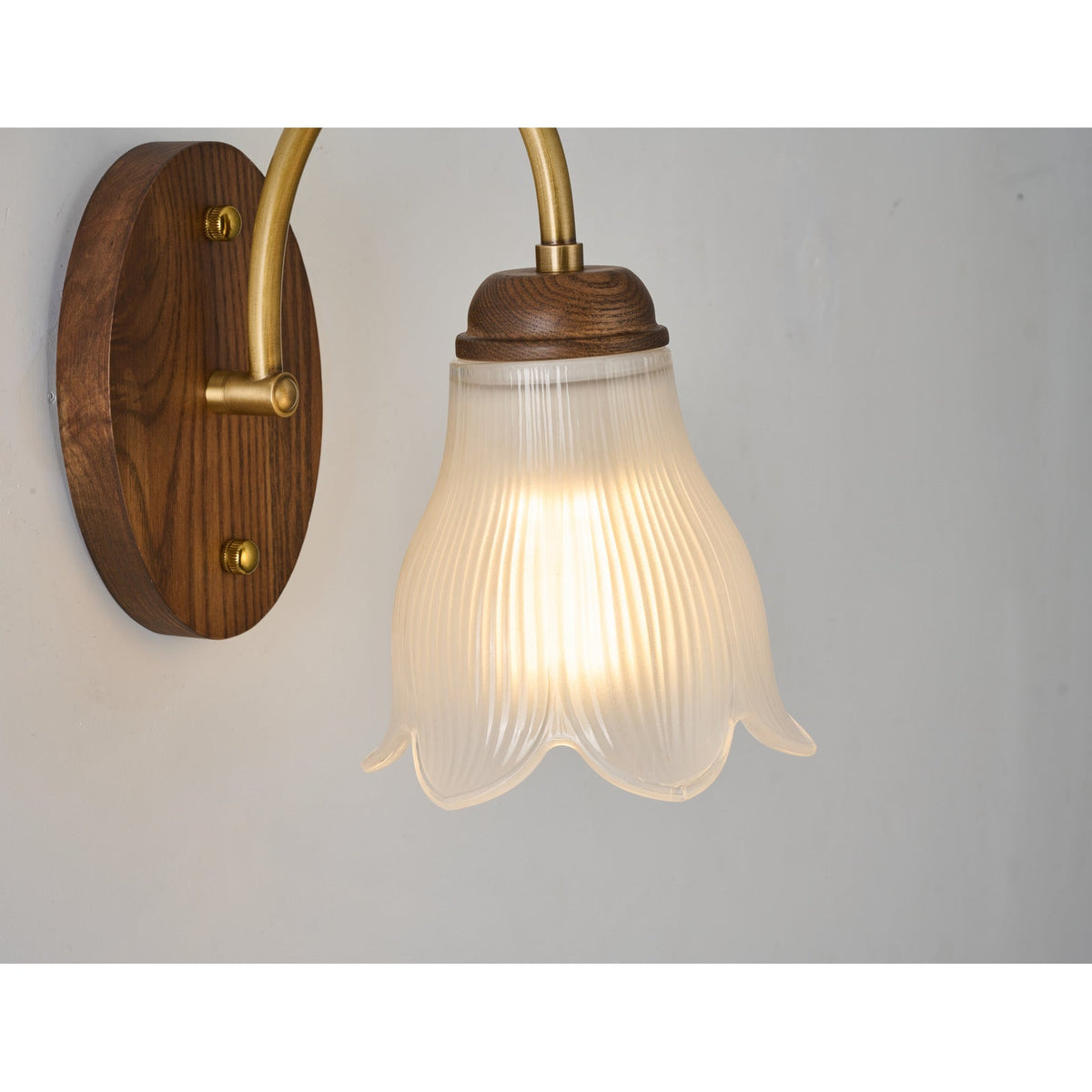 
Bellarune Ribbed Bell Glass and Walnut Wall Sconce