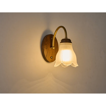 Bellarune Ribbed Bell Glass and Walnut Wall Sconce