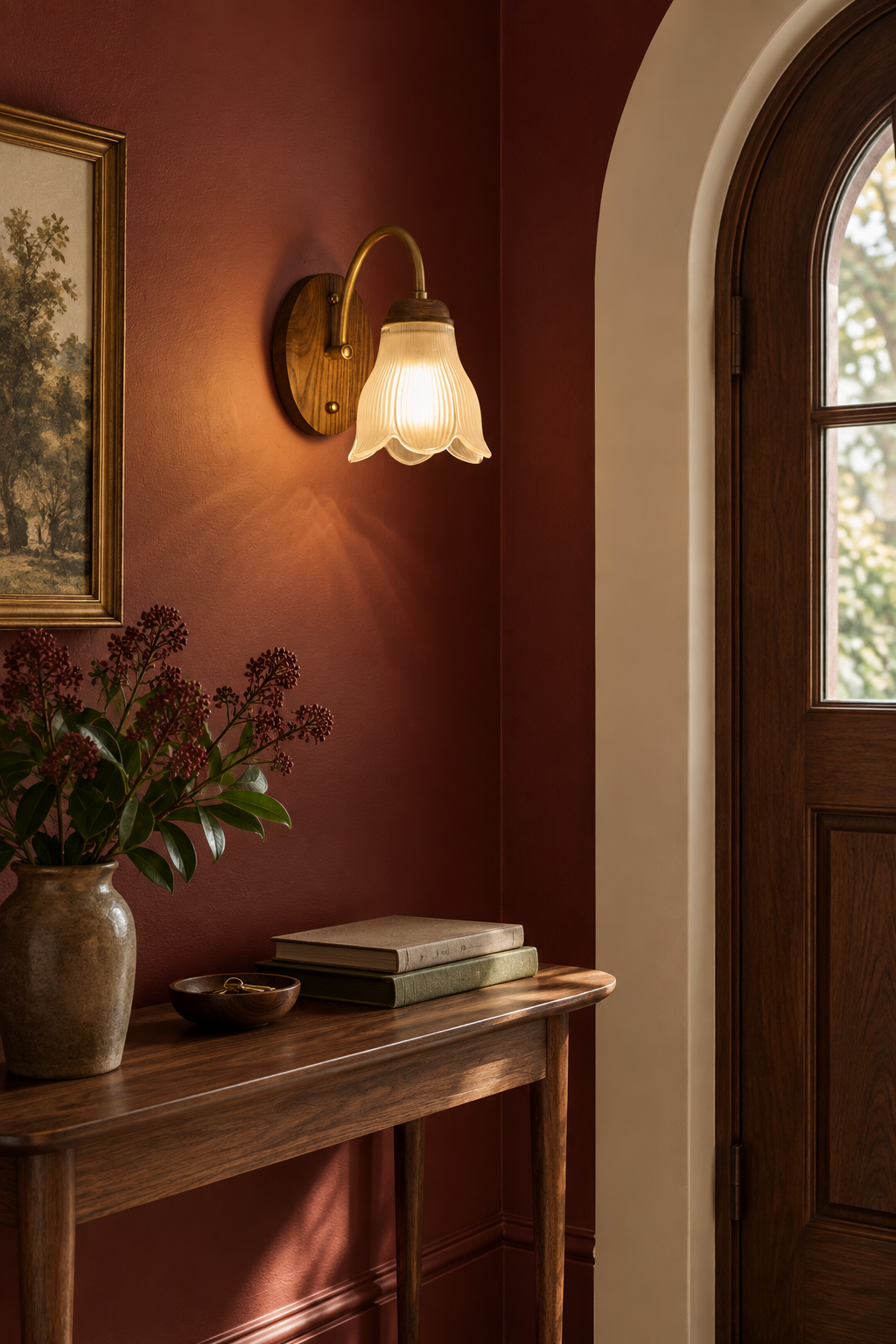
Bellarune Ribbed Bell Glass and Walnut Wall Sconce