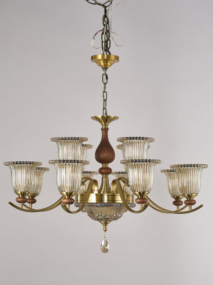 Tullienne Ribbed Tulip Glass and Wood Chandelier