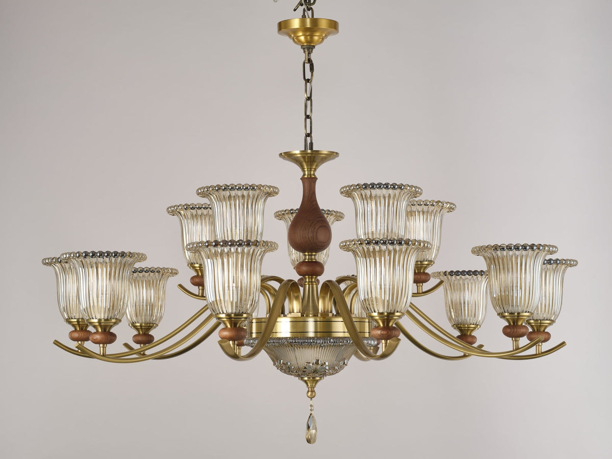 
Tullienne Ribbed Tulip Glass and Wood Chandelier