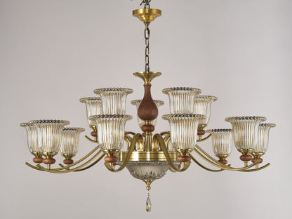 Tullienne Ribbed Tulip Glass and Wood Chandelier