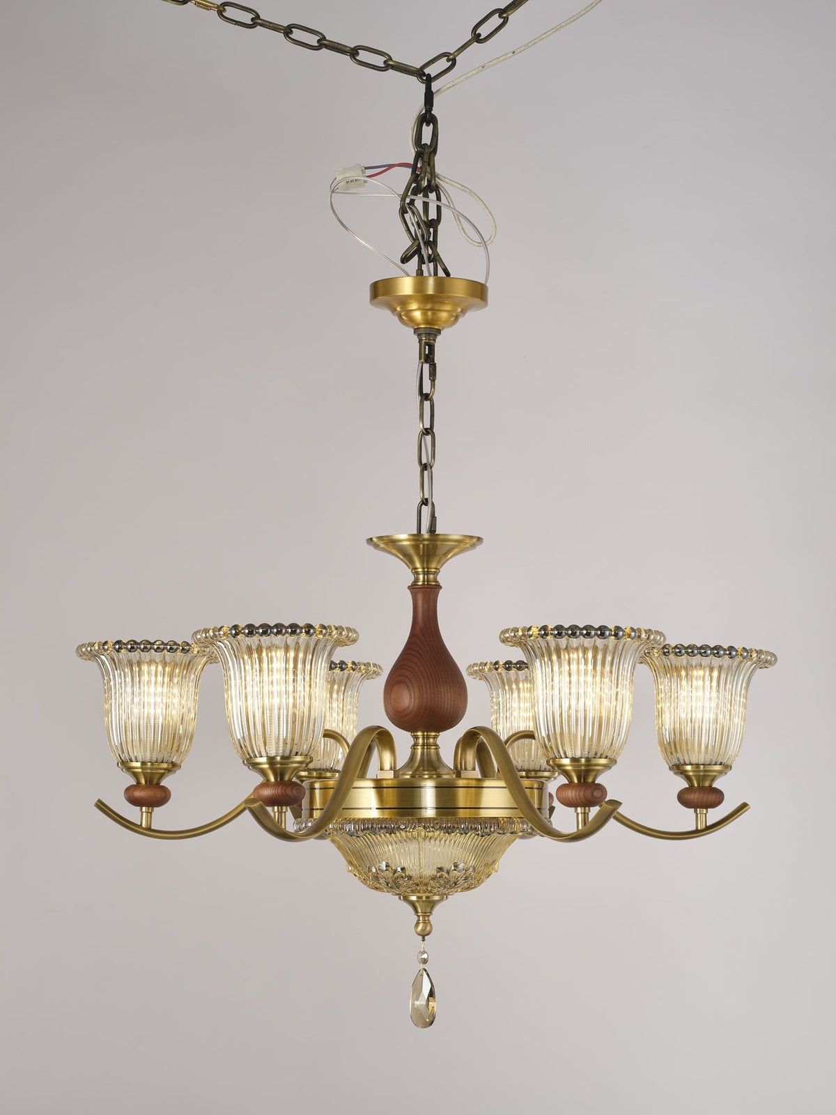 
Tullienne Ribbed Tulip Glass and Wood Chandelier