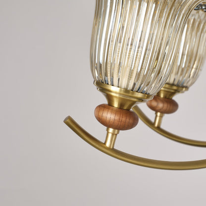 Tullienne Ribbed Tulip Glass and Wood Chandelier