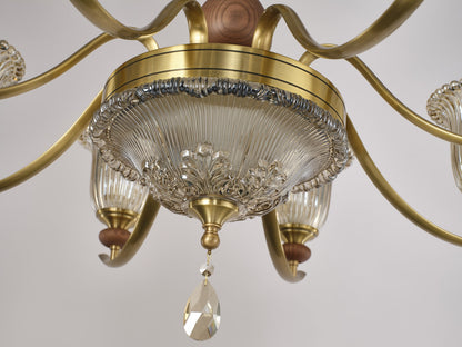 Tullienne Ribbed Tulip Glass and Wood Chandelier