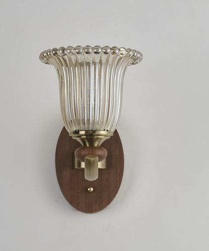 Tullienne Ribbed Tulip Glass and Wood Wall Sconce