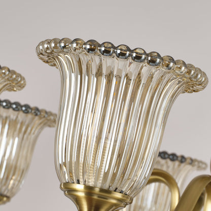 Tullienne Ribbed Tulip Glass and Wood Chandelier
