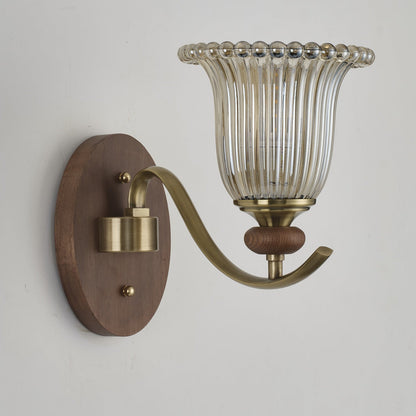 Tullienne Ribbed Tulip Glass and Wood Wall Sconce