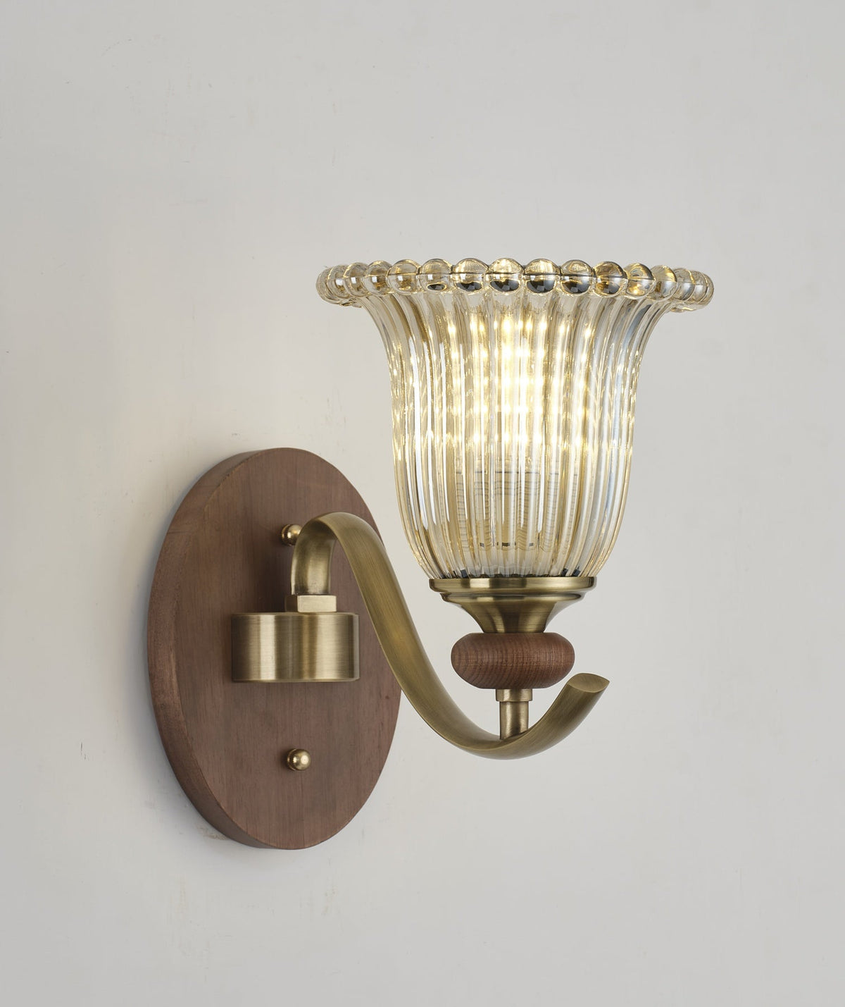 
Tullienne Ribbed Tulip Glass and Wood Wall Sconce