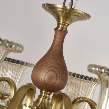 Tullienne Ribbed Tulip Glass and Wood Chandelier